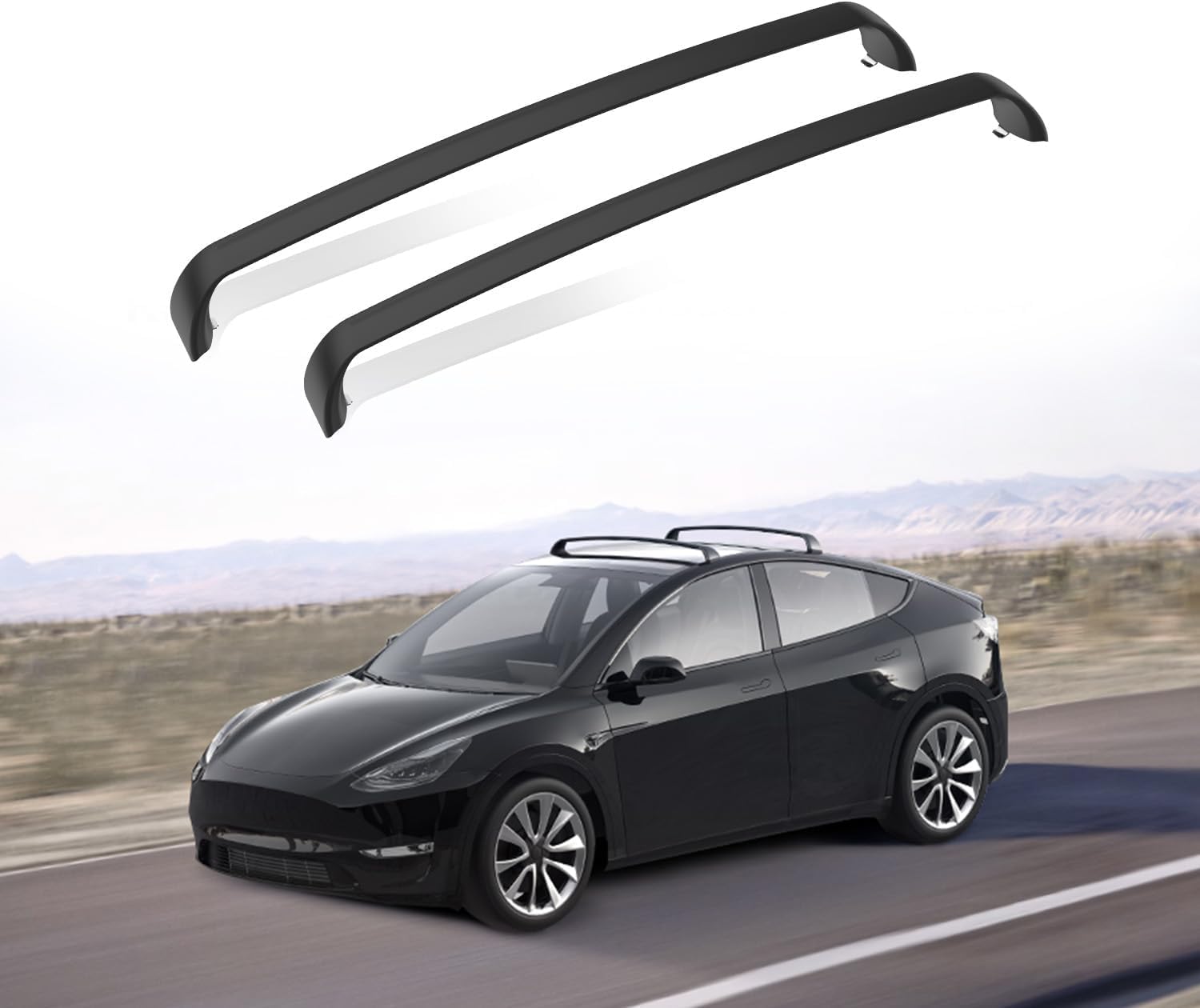 Aerodynamic Roof Rack Crossbars for Tesla Model Y (2021-2024) – Quiet Aluminum Alloy Cargo Bars with Anti-Theft Locks